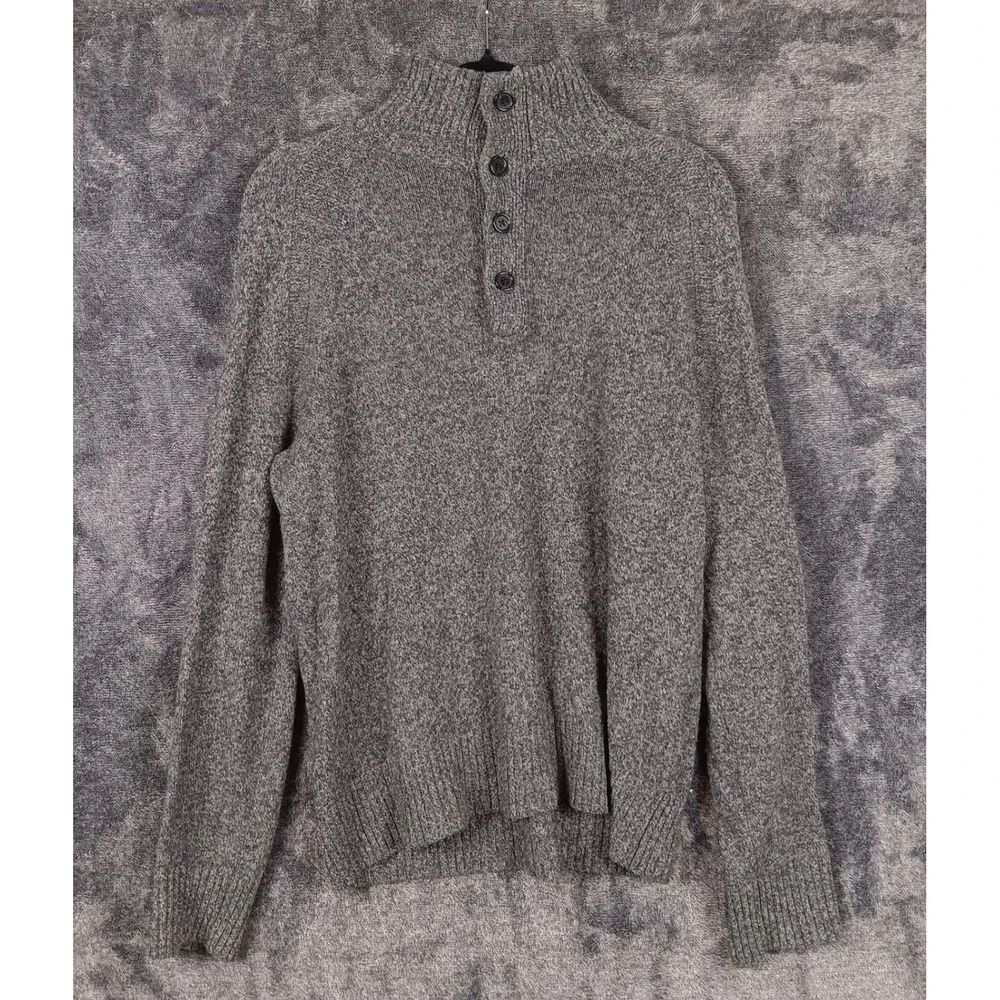 Banana‎ Republic Mens Gray Merino Wool Blend Button Mock Neck Sweater